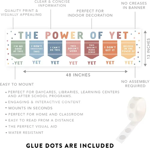 Miniatura 4 de Andaz Press Cartel de 13 x 48 pulgadas con texto en inglés "The Power Of Yet Growth Mindset" para profesores, tablón de anuncios, decoración de El