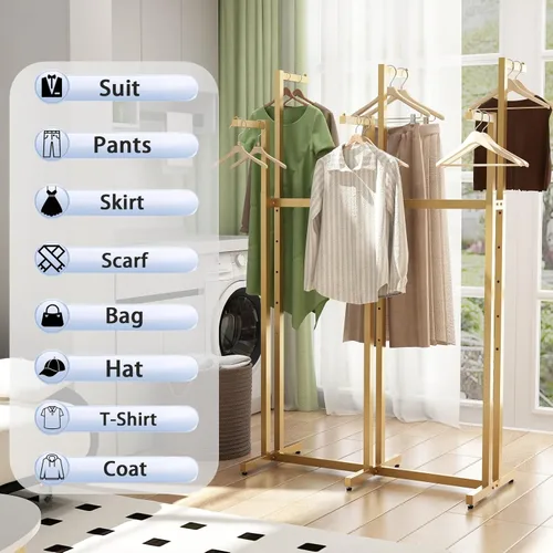 Miniatura 5 de Estantes para ropa dorados, estante de ropa de metal con 6 brazos rectos, estante de ropa independiente para colgar ropa de gran capacidad, altura