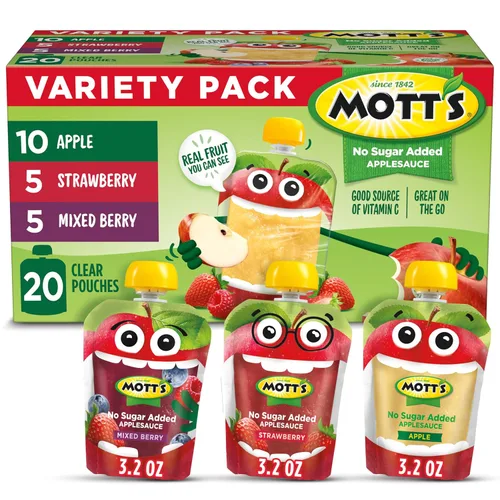 Miniatura 22 de Mott's Puré de manzana sin azúcar añadido, hecho de fruta real, sin sabores artificiales, bolsas transparentes de 3.2 onzas, paquete de 20