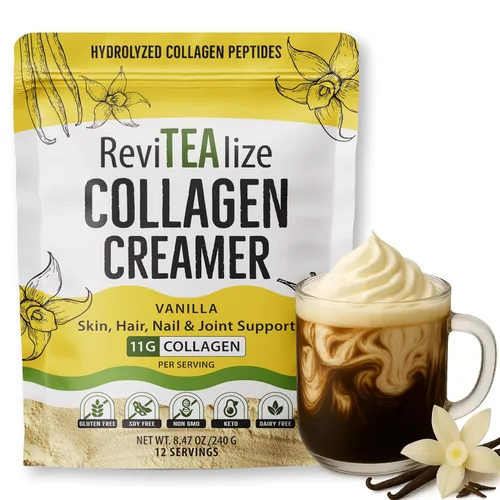 ReviTEAlize Crema de colágeno para café, péptidos de colágeno alimentados con pasto en polvo con aceite MCT para el cabello, la piel, las uñas y las