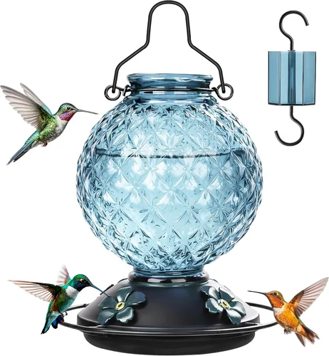 Miniatura 14 de 25 OZ Glass Hummingbird Feeder for Outdoors, Leak Proof Hummingbird Feeder with Ant Moat, 4 Bee Resistant Feeding Ports, Easy Clean Wide Mouth