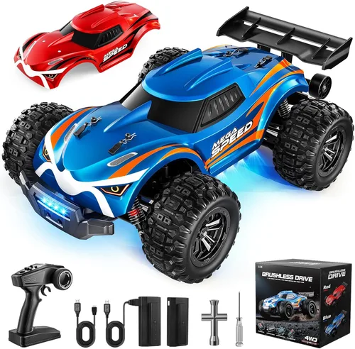 Autos RC rápidos sin escobillas 1/16 para adultos, auto de control remoto todoterreno máximo de 64 KM/H - Camiones monstruo RC todoterreno de alta