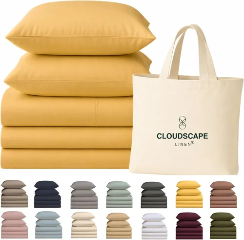 Miniatura 36 de Cloud Scape Linen - Juego de sábanas de 100% algodón egipcio, tamaño individual, juego de ropa de cama de lujo de 3 piezas, 400 hilos, calidad