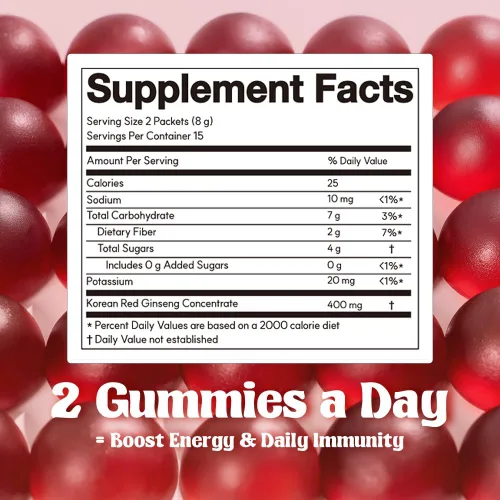 Miniatura 6 de Dr.blet Gomitas de ginseng Energy Boost – Suplementos de apoyo de energía inmune y limpia, masticables con sabor a fresa, enfoque cerebral sin