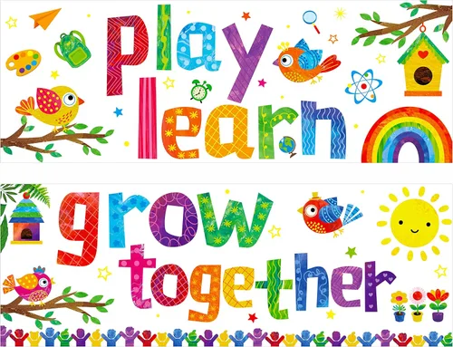 Cartel de Banner para Aula, 2 Piezas de Decoración de Tablón de Anuncios Coloridas, Carteles Motivacionales para Escuela y Aula de Jardín de