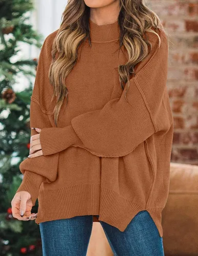 Miniatura 3 de ZESICA Women's 2024 Fall Casual Long Sleeve Crew Neck Side Slit Oversized Ribbed Knit Pullover Sweater Tops