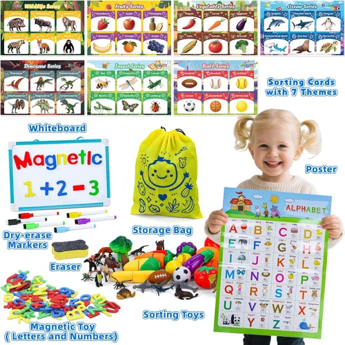 Miniatura 3 de Juguetes de clasificación para niños de 3 a 5 años, 7 juegos temáticos a juego con pizarra blanca magnética, motricidad fina Montessori y práctica