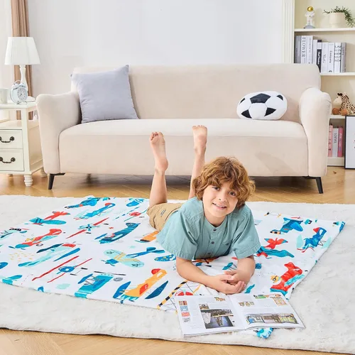 Miniatura 6 de Wajade Manta de avión para niños, suave forro polar, bonita manta de avión para sofá de sala dormitorio, manta de franela mullida para cumpleaños