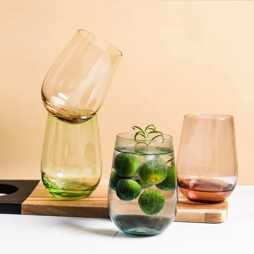 Miniatura 3 de Juego de 4 copas de vino de colores sin tallo, de 16.74 onzas, cristalería de gran tamaño para vino tinto y blanco, cóctel, jugo, agua, té helado