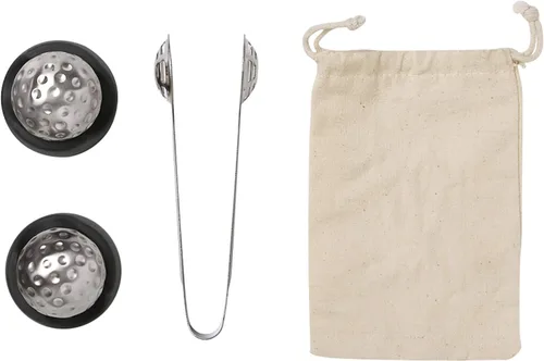 Outset Juego de piedras de whisky de acero inoxidable, 2 enfriadores de pelotas de golf con pinzas y bolsa de almacenamiento