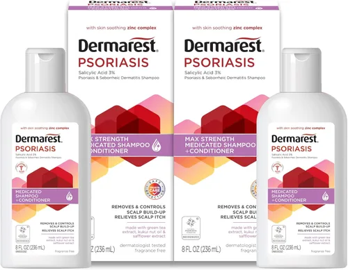 Dermarest Champú y acondicionador medicado para la psoriasis, sin perfume, probado por dermatólogos, 8 onzas líquidas (paquete de 2)