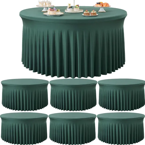 Miniatura 26 de Paquete de 6 manteles redondos de elastano azul bebé para mesa de 60 pulgadas, manteles elásticos de 120 pulgadas ajustables de 5 pies, manteles