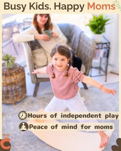 Miniatura 3 de Tabla de equilibrio de madera – Tabla de balanceo segura para los dedos de 37 pulgadas para niños pequeños, tabla de equilibrio de madera para niños
