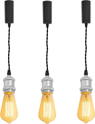 Miniatura 26 de Kiven 3 luces H System Track Mini colgante, soporte de lámpara con acabado negro perla, kit de luces de riel, colgante de rosa, tela trenzada