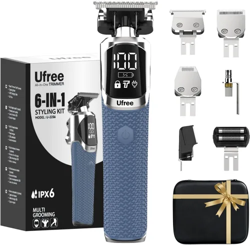 Ufree - Recortadora de barba profesional 6 en 1 para hombres, rasuradora eléctrica impermeable IPX6, recortadora de vello corporal inalámbrica para