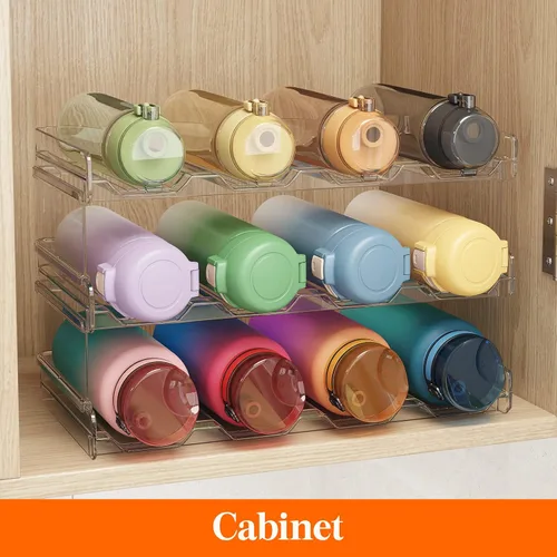 Miniatura 6 de Lifewit Organizador apilable de botellas de agua para gabinete, soporte de plástico para botellas y vasos de hasta 3.8 pulgadas de diámetro