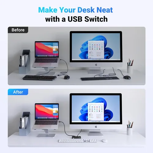 Miniatura 5 de UGREEN Selector de interruptor USB, 2 computadoras que comparten 4 dispositivos USB 2.0, concentrador de caja de conmutadores periféricos USB 2.0
