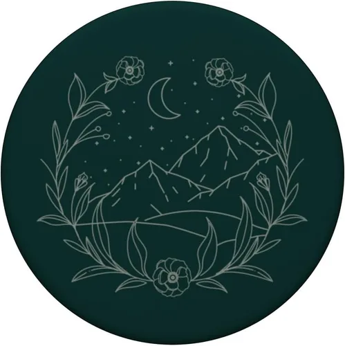 Miniatura 3 de Boho Mountain Moon Night Botánico Floral (verde bosque) PopSockets PopGrip estándar