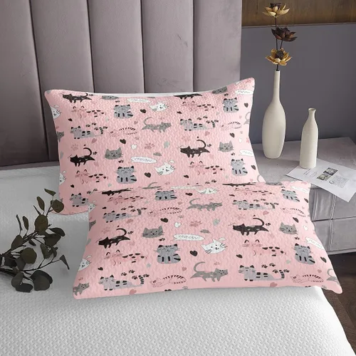 Miniatura 3 de Erosebridal Juego de colcha de gato rosa, tamaño individual para niñas, gris y negro, juego de ropa de cama para niños y niños, lindo juego