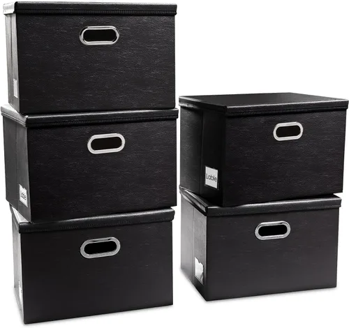 Miniatura 27 de PRANDOM - Cajas de almacenamiento grandes apilables con tapas (paquete de 5 unidades), contenedores organizadores de almacenamiento plegables