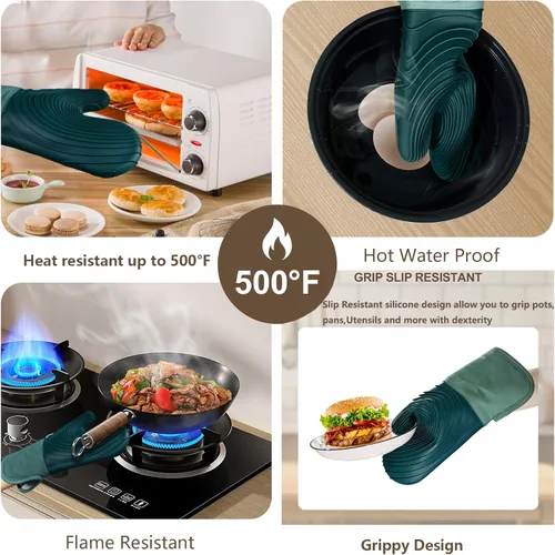Miniatura 4 de Manoplas de horno de silicona, resistentes al calor, 500 °F, agarre duradero, antideslizante, manoplas de horno para cocina, resistentes al calor