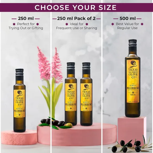 Miniatura 4 de Texas Hill Country Olive Co Miller's Blend Aceite de oliva extra virgen – Aceite de oliva gourmet AOVE prensado en frío – rico y robusto – perfecto