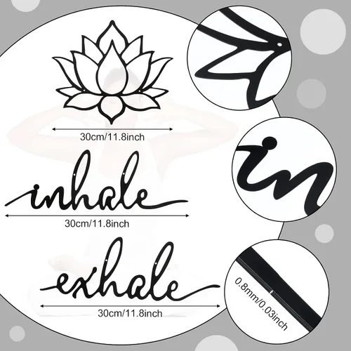 Miniatura 2 de Ferraycle Inhale Exhale, arte de pared para yoga, meditación, decoración de flor de loto, letrero de yoga, decoración de meditación de metal negro