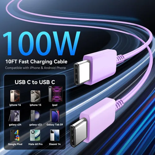 Miniatura 5 de Cargador para teléfono 17 16 Pro Max de carga rápida, bloque de carga USB C súper rápido de 45 W con cable de carga rápida extra largo de 10 pies