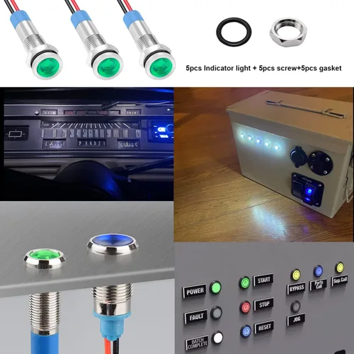 Miniatura 5 de smseace Paquete de 5 1/4'' (6mm) AC/DC12-24V Luz indicadora LED Impermeable IP65 Luces LED de 24 voltios Lámpara piloto metálica verde Luz
