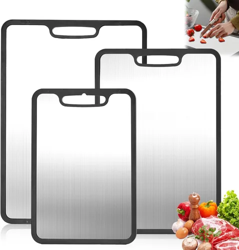 Juego de tabla de cortar de titanio de 3 piezas, tablas de cortar de metal para cocina, tabla de cortar de acero inoxidable, tablas de cortar para