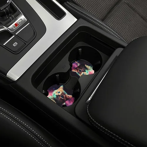 Miniatura 7 de Portavasos para automóvil con estampado de gato Galaxy para portavasos universales antideslizantes, paquete de 2 soportes para tazas, almohadilla