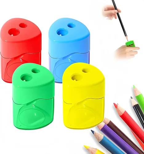 Miniatura 12 de Sacapuntas con tapa, sacapuntas de mano de doble agujero, sacapuntas portátil para niños, adultos, estudiantes, clase escolar, oficina en casa