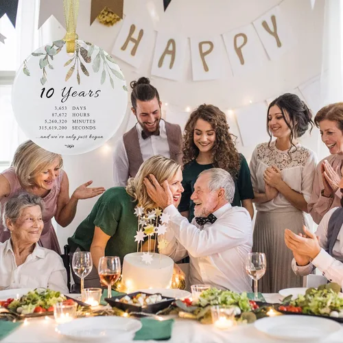 Miniatura 3 de Adorno de Navidad de aniversario de 10 años 2026, décimo para parejas, adorno de cerámica de diez años casados para decorar bodas en el hogar