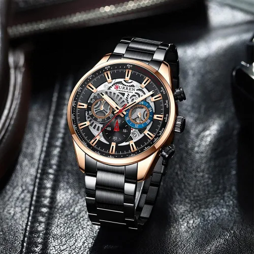 Miniatura 4 de FANMIS Relojes de lujo para hombre, cronógrafo de negocios, impermeable, de acero inoxidable, analógico, de cuarzo, reloj de pulsera