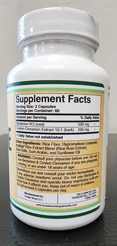Miniatura 9 de Berberina con canela de Ceilán (500 mg y dosis equivalentes a 2 gramos) 120 cápsulas para el metabolismo y la salud metabólica, probada por