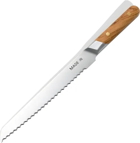 Made In Utensilios de cocina | Cuchillo de pan de 9 pulgadas | Fabricado en Francia | Espiga completa con mango de madera de olivo