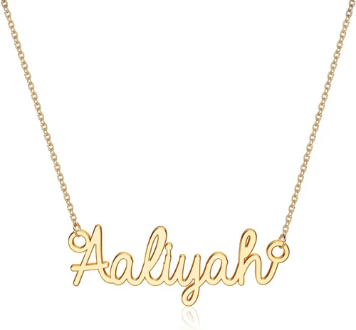 Turandoss - Collar personalizado con nombre, chapado en oro de 14 quilates, collar con dije de nombre delicado, joyería personalizada, regalo para