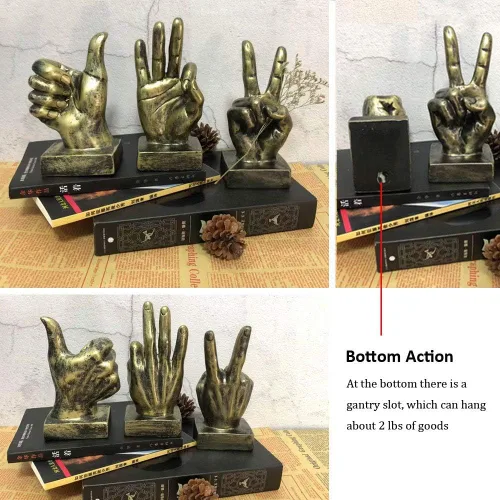 Miniatura 3 de Lependor Estatuas de escritorio con gesto de mano de poliresina dorada, escultura de dedo para decoración - Dedos dorados de OK