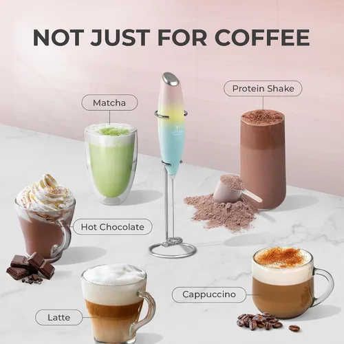 Miniatura 360 de Zulay Milk Boss Espumador de leche potente manual, hace espuma para latte, batidor para mezclar bebidas, café, miniespumador para capuchino, frappé
