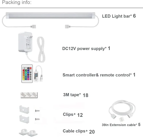 Miniatura 7 de Iluminación debajo del gabinete, barra de luz RGB, luces LED regulables debajo de la encimera, control remoto, aplicación, control de voz compatible