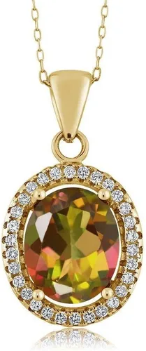 Miniatura 96 de Gem Stone King Collar con colgante de plata chapada en oro amarillo de 18 quilates de 0.433 x 0.354 in con piedra natal ovalada para mujer