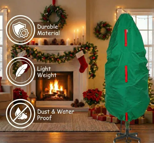 Miniatura 5 de Bolsa de almacenamiento vertical para árbol de Navidad - Se adapta a árboles artificiales de 3 pies de Navidad y topiario, cubierta vertical Verde