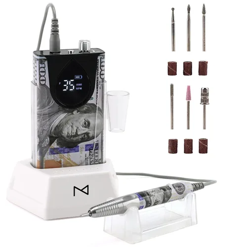 Miniatura 9 de M Max - Taladro de uñas profesional - Lima de uñas con motor sin escobillas 2 en 1 - Eléctrica, inalámbrica, carcasa de aleación de aluminio, 35000