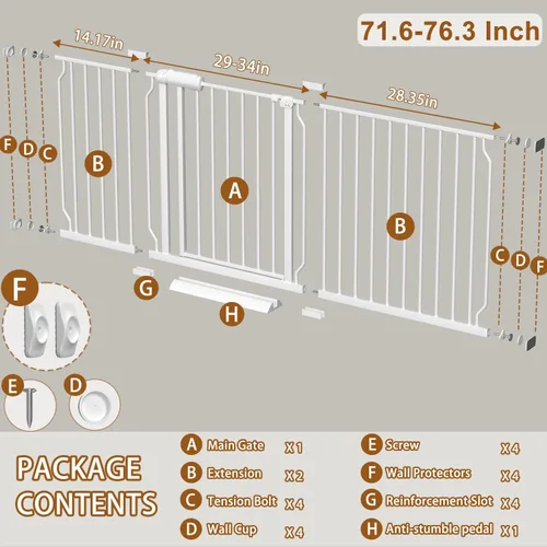 Miniatura 2 de Fairy Baby Extensiones de 4.72 pulgadas para puerta de bebé, cierre automático, puertas blancas de seguridad para niños, se extienden amplias