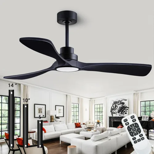 Miniatura 13 de Ventilador de techo de 52 pulgadas sin luz, con control remoto, motor CC reversible, con 3 aspas de madera maciza, para patio, sala de estar, Nogal