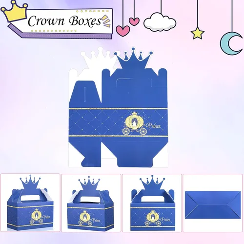 Miniatura 3 de Caja de premios con corona de príncipe para fiesta, caja de dulces azules y dorados, suministros de fiesta para baby shower, decoración