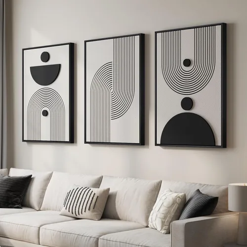Miniatura 9 de Juego de arte abstracto redondo con textura 3D, 3 piezas, esculturas geométricas bohemias modernas y minimalistas para paredes, pinturas verdes