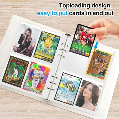 Miniatura 4 de Páginas de Recambio para Carpeta con Fundas de 4 Bolsillos A5 – Paquete de 50 Almacena 400 Tarjetas – Hojas de Inserción de 6 Anillos para Fotocards