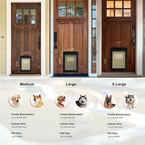 Miniatura 8 de [Classicmacher] Puerta para Perro de Servicio Pesado con Panel de Bloqueo Deslizante Doble, Puerta Grande de Aluminio para Perro para Puerta Negro