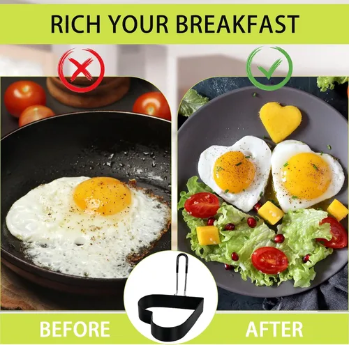Miniatura 4 de Paquete de 6 anillos para huevos, anillos de acero inoxidable para cocinar huevos, molde redondo para panqueques para freír huevos, tortillas